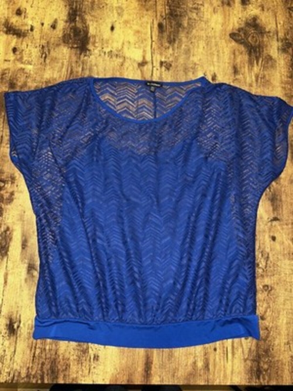 Le Château Royal Blue Chevron Lace Batwing Blouse